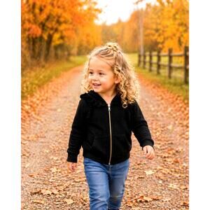 Chaser Girls Long Sleeve Hoodie with Ruffle Detail - Black - size 3